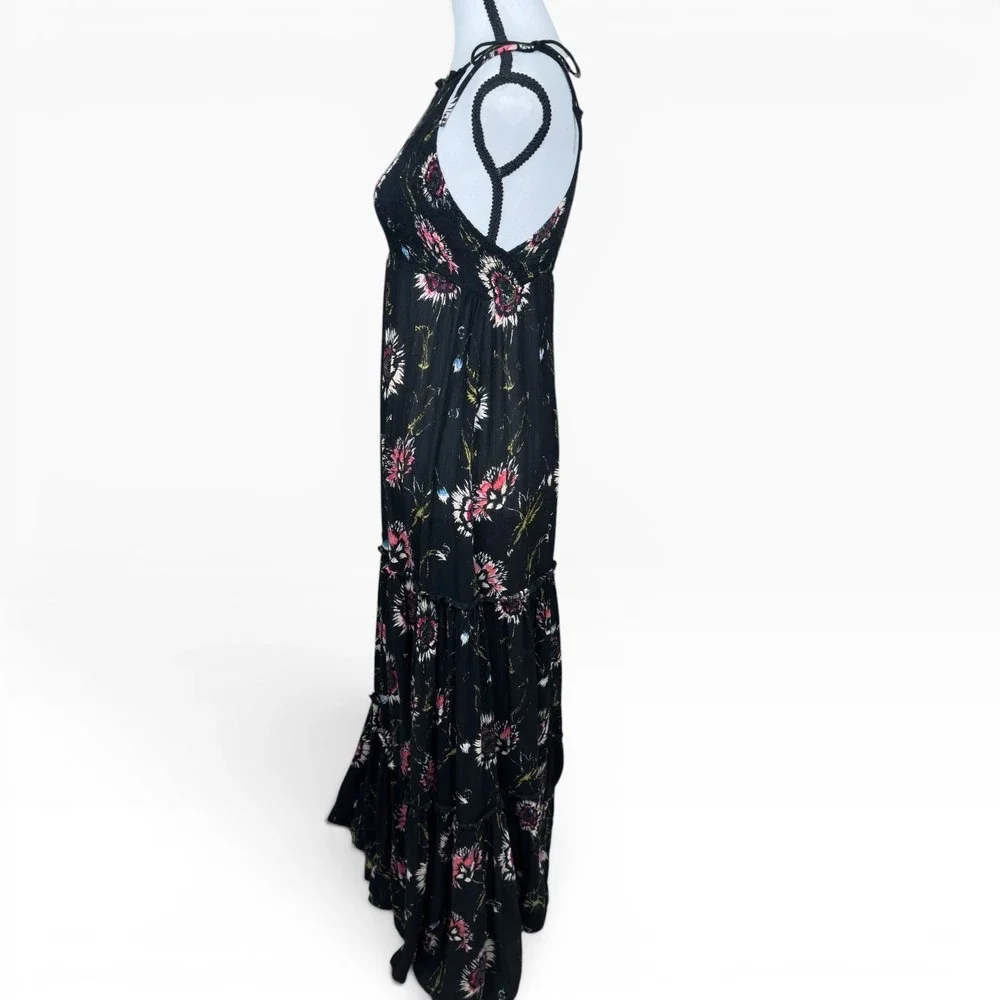 Intimately Free People Garden Party Maxi Dress Womens‎ XS Black Floral Smocked